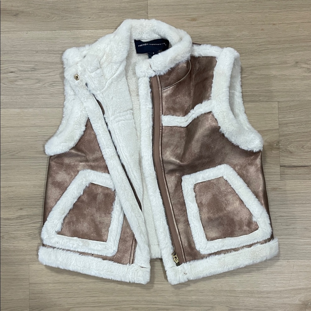 French Connection Cream Faux Fur Gilet